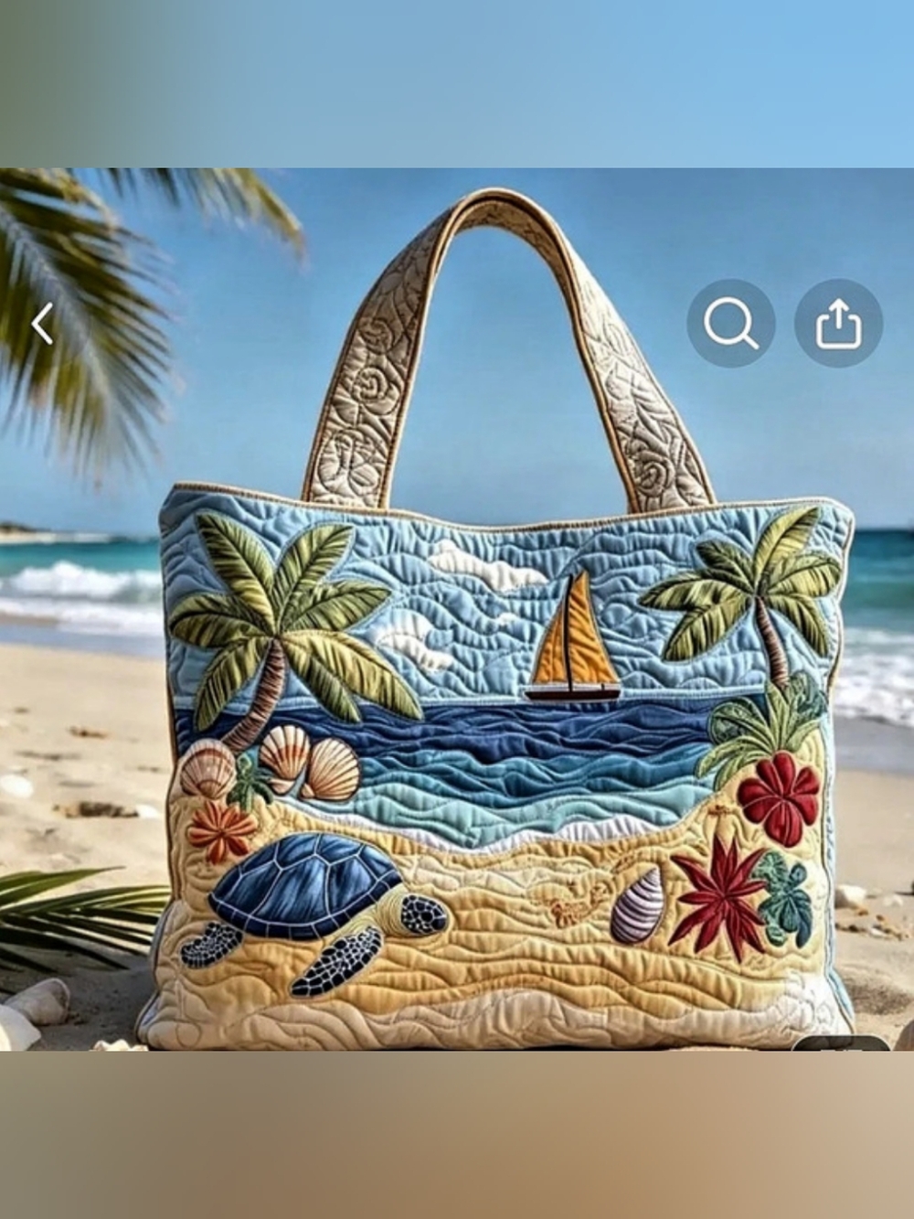 Embroidered Tropical Tote in Blue & Yellow Like New